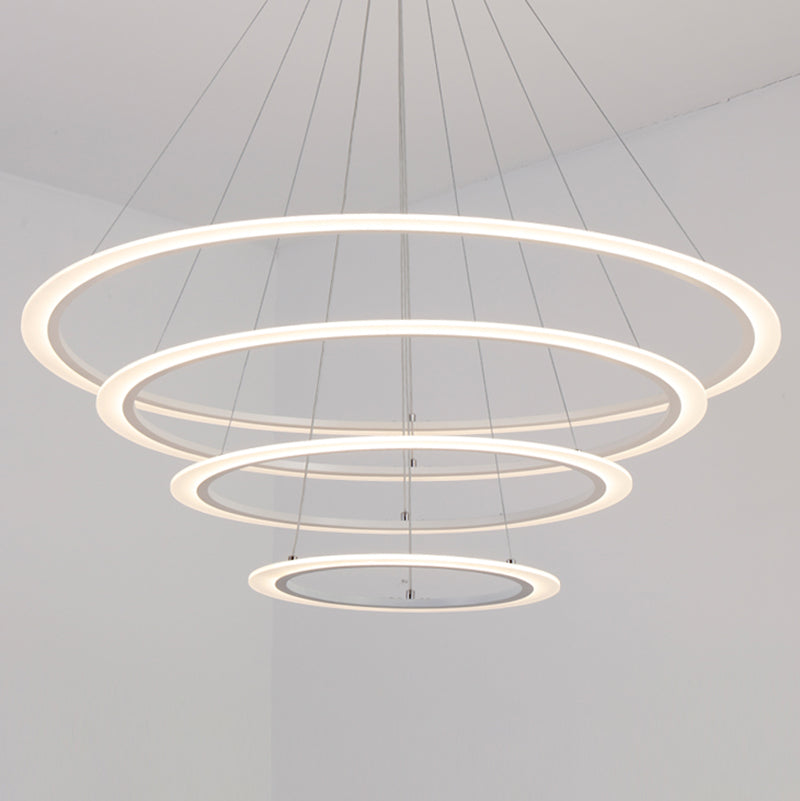 Modern Layered Chandelier Metal White Circle LED Chandelier Pendant for Living Room