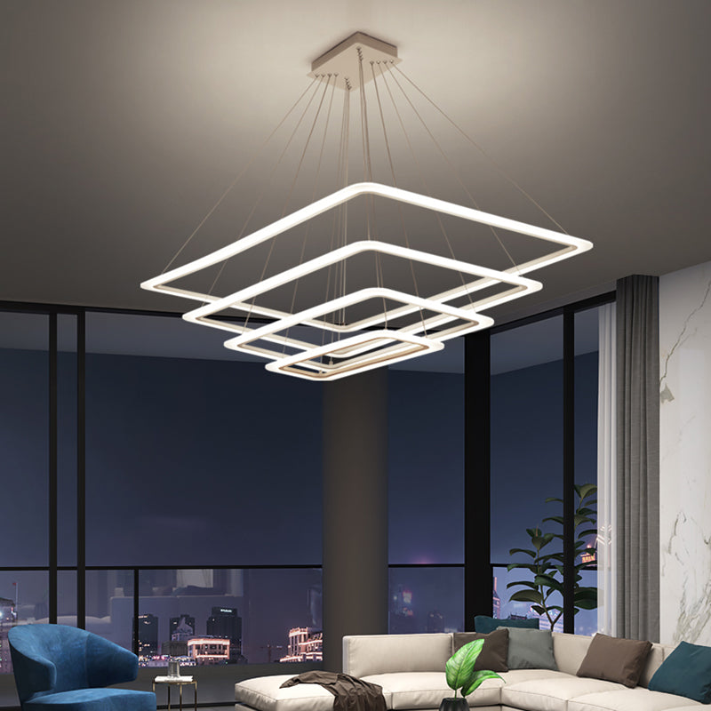 Modern Layered Chandelier Metal White LED Chandelier Pendant for Living Room