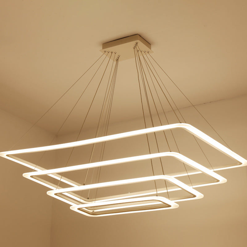Modern Layered Chandelier Metal White LED Chandelier Pendant for Living Room