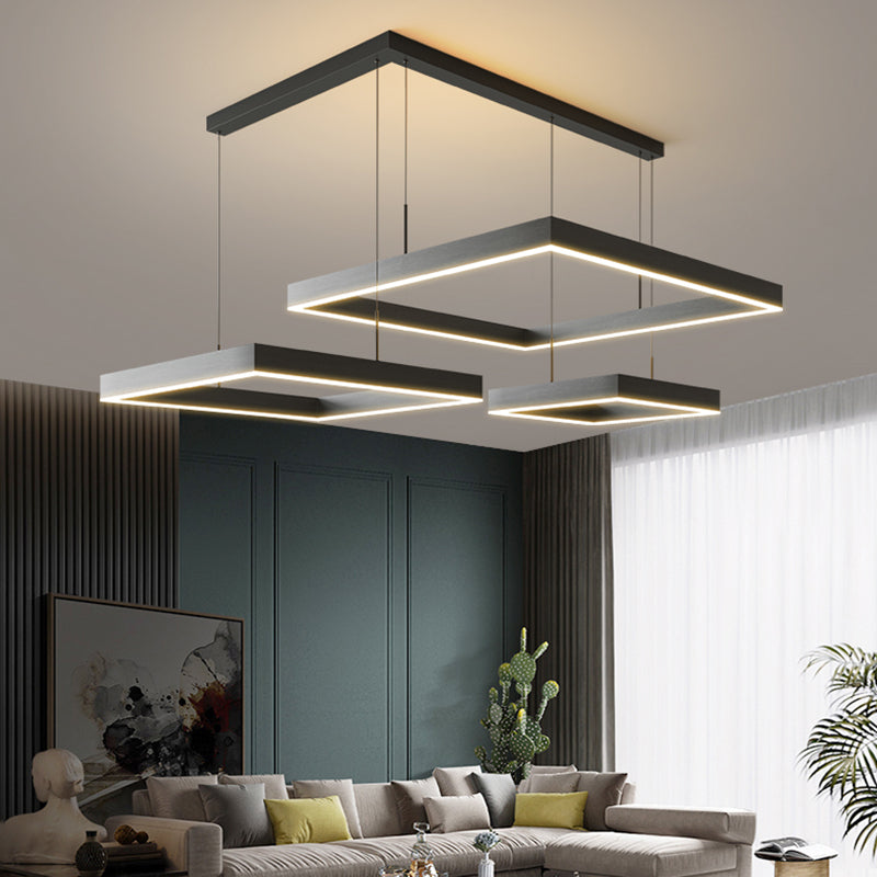 Square Shape Chandelier Lights Contemporary Metal Chandelier Lighting Fixtures in Black