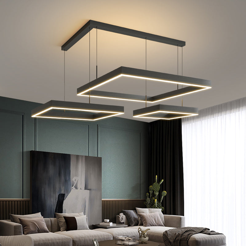 Square Shape Chandelier Lights Contemporary Metal Chandelier Lighting Fixtures in Black