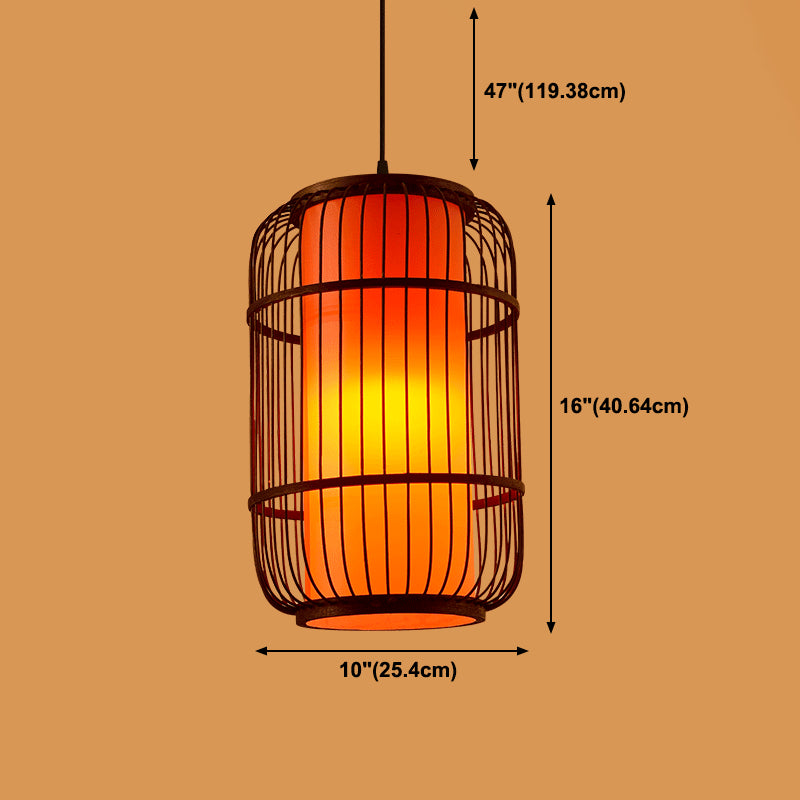 Chinese Style Bamboo Pendant Light Geometric Brown Hanging Pendant for Restaurant