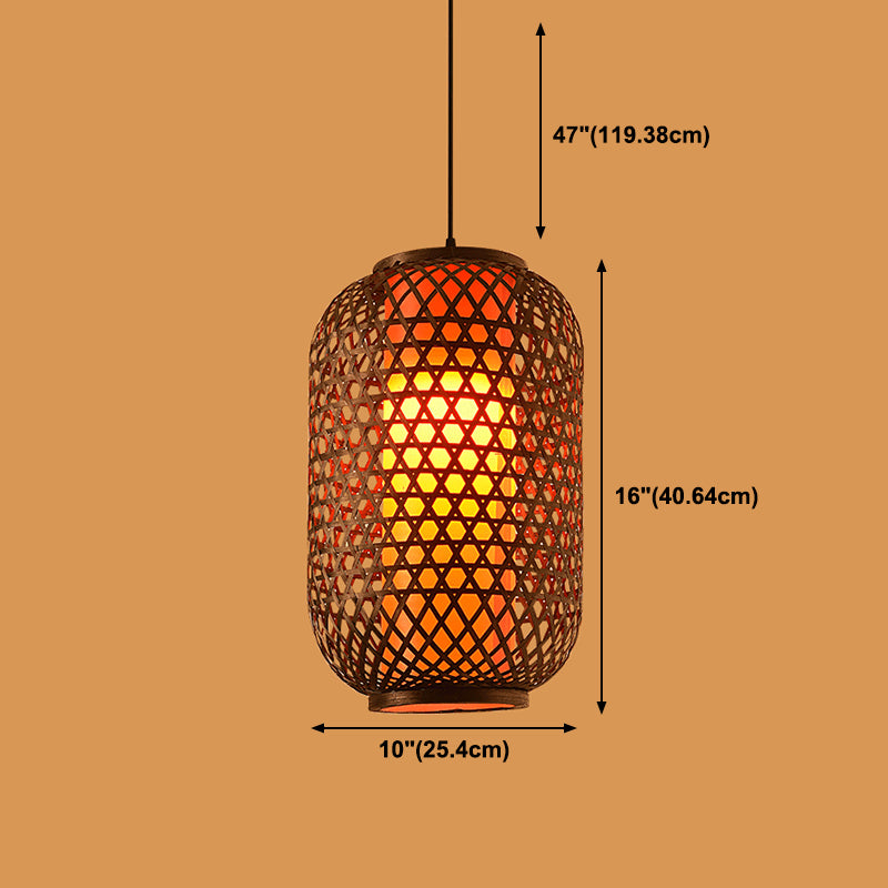 Chinese Style Bamboo Pendant Light Geometric Brown Hanging Pendant for Restaurant