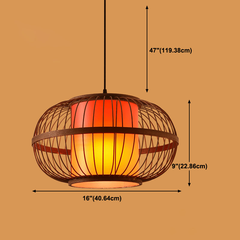 Chinese Style Bamboo Pendant Light Geometric Brown Hanging Pendant for Restaurant