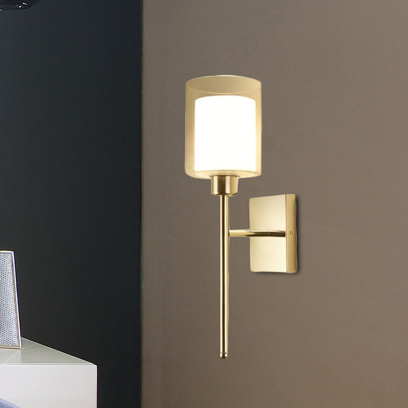 Beige/Chrome Cylindrical Sconce Modern 1 Light Smoke/Clear Glass Wall Mount Light with Switch/No Switch/Cable Switch