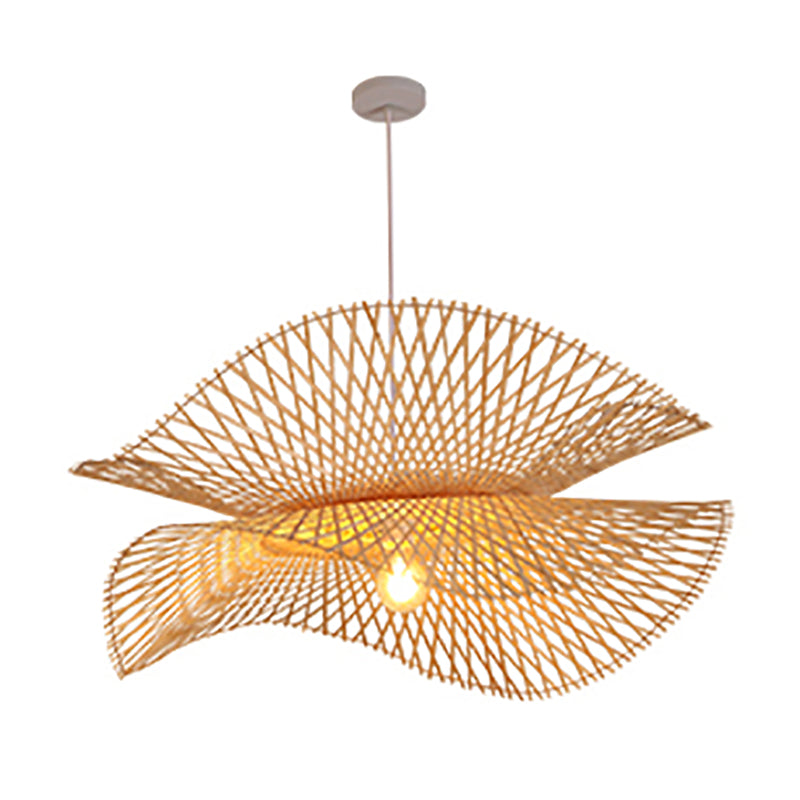 1-Light Chinese Style Bamboo Pendant Light Geometric Hanging Pendant for Tea Room