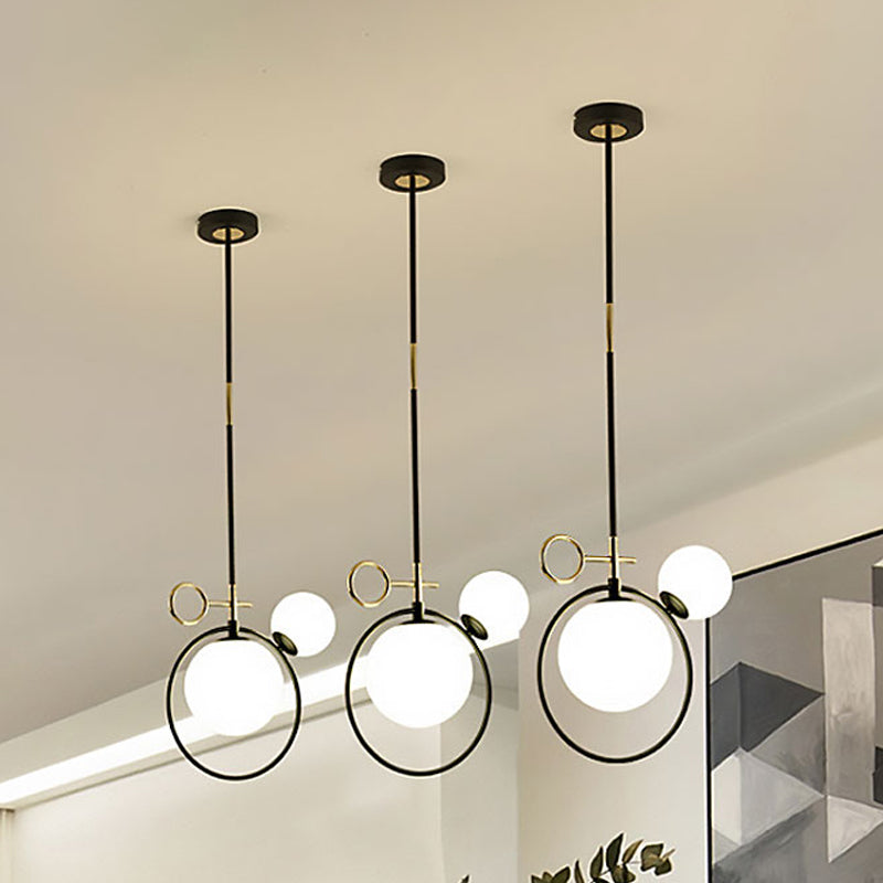 Globe Glass Cluster Colgante contemporáneo 2 luces Black LED Luz colgante de luz para sala de estar