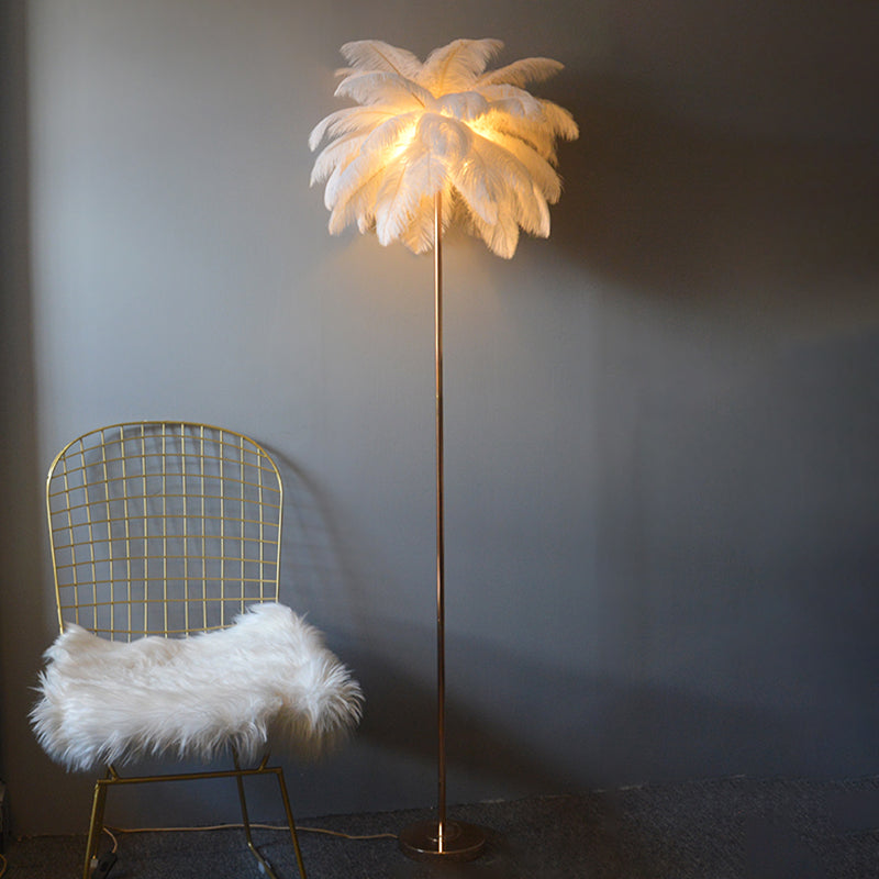 Modern Floor Lamp Colorful Floor Lighting Fixture with Feather Shade for Sitting Room