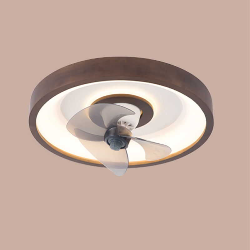 Solid Wood Round Ceiling Fan Lamp Nordic Bedroom LED Semi Flush Light with Rotatable Head