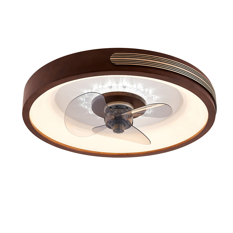 Solid Wood Round Ceiling Fan Lamp Nordic Bedroom LED Semi Flush Light with Rotatable Head