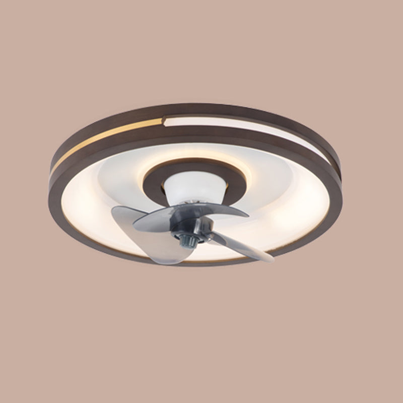 Solid Wood Round Ceiling Fan Lamp Nordic Bedroom LED Semi Flush Light with Rotatable Head