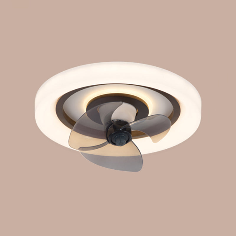 Solid Wood Round Ceiling Fan Lamp Nordic Bedroom LED Semi Flush Light with Rotatable Head