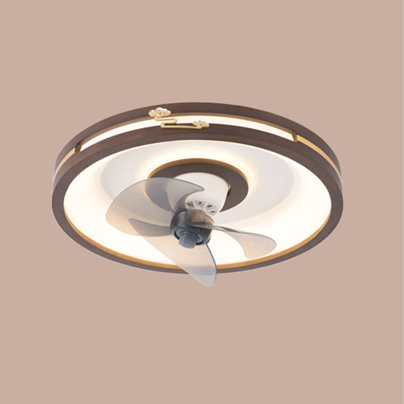 Solid Wood Round Ceiling Fan Lamp Nordic Bedroom LED Semi Flush Light with Rotatable Head