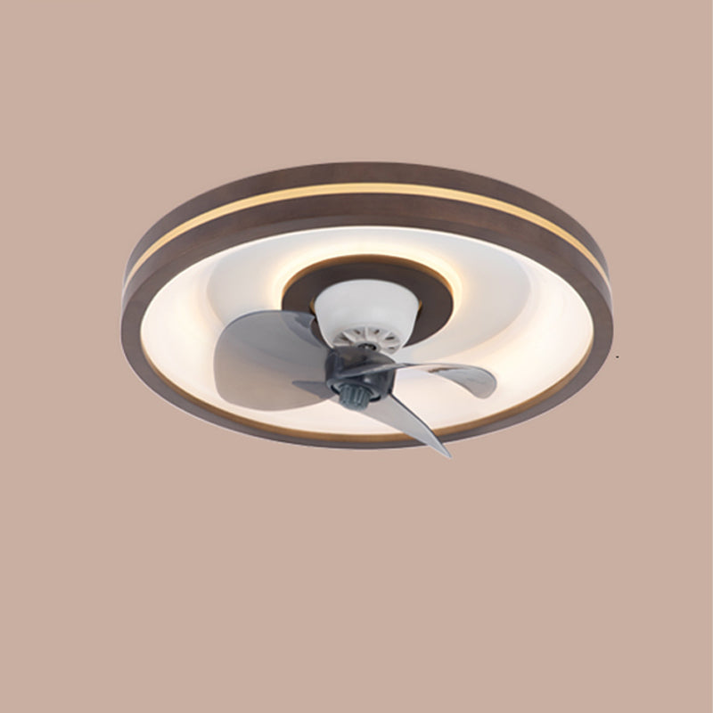 Solid Wood Round Ceiling Fan Lamp Nordic Bedroom LED Semi Flush Light with Rotatable Head