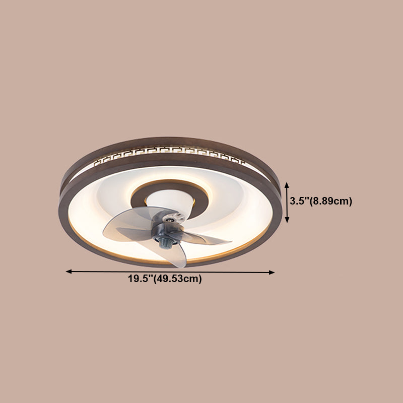 Solid Wood Round Ceiling Fan Lamp Nordic Bedroom LED Semi Flush Light with Rotatable Head