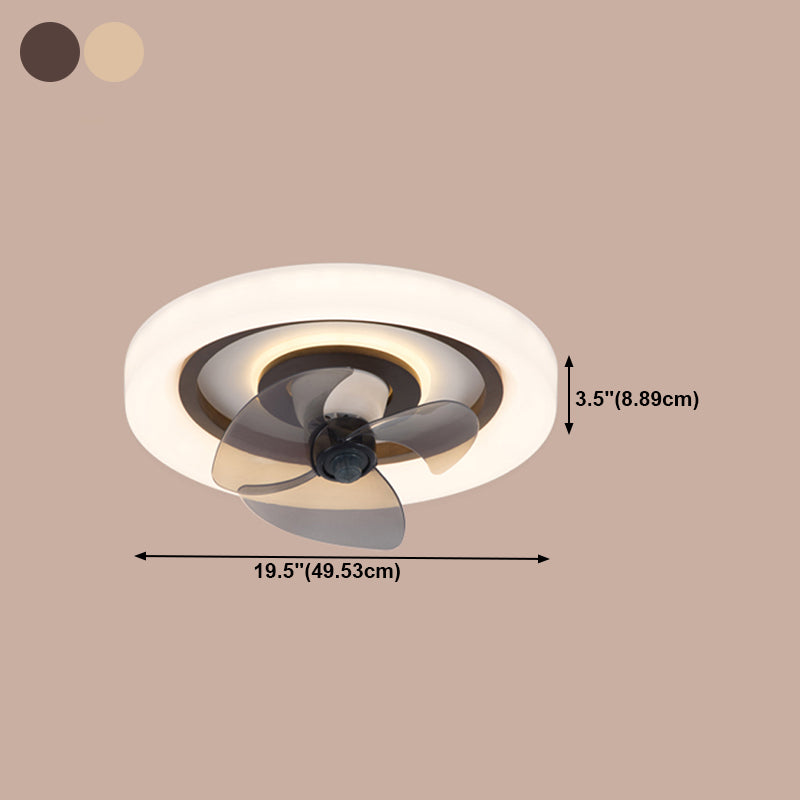 Solid Wood Round Ceiling Fan Lamp Nordic Bedroom LED Semi Flush Light with Rotatable Head