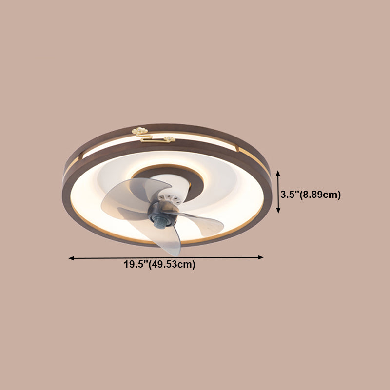 Solid Wood Round Ceiling Fan Lamp Nordic Bedroom LED Semi Flush Light with Rotatable Head