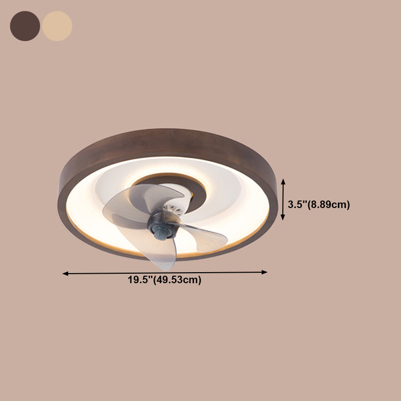 Solid Wood Round Ceiling Fan Lamp Nordic Bedroom LED Semi Flush Light with Rotatable Head