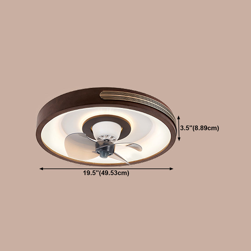 Solid Wood Round Ceiling Fan Lamp Nordic Bedroom LED Semi Flush Light with Rotatable Head