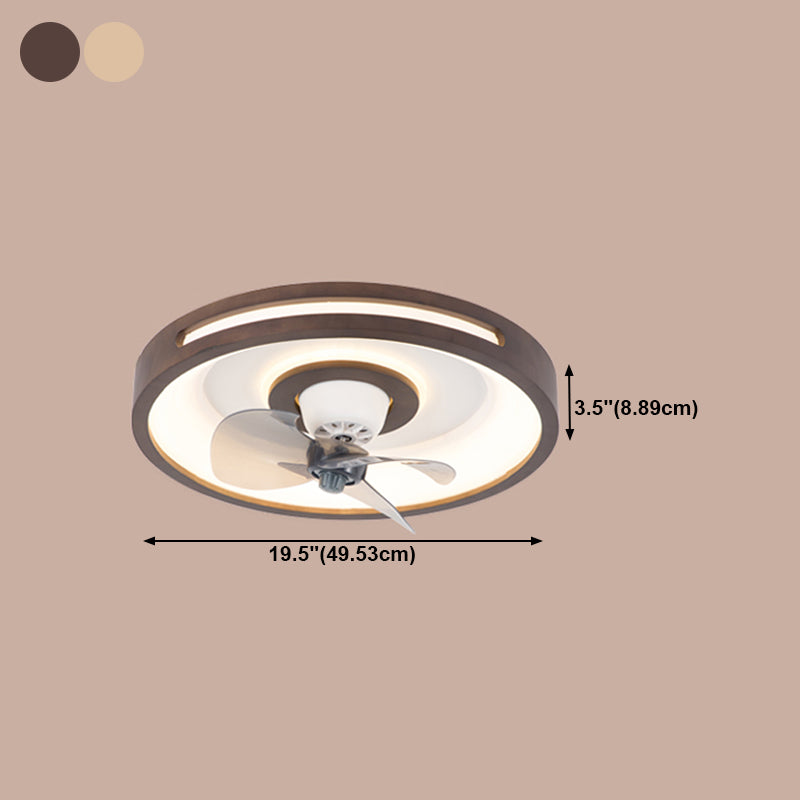 Solid Wood Round Ceiling Fan Lamp Nordic Bedroom LED Semi Flush Light with Rotatable Head