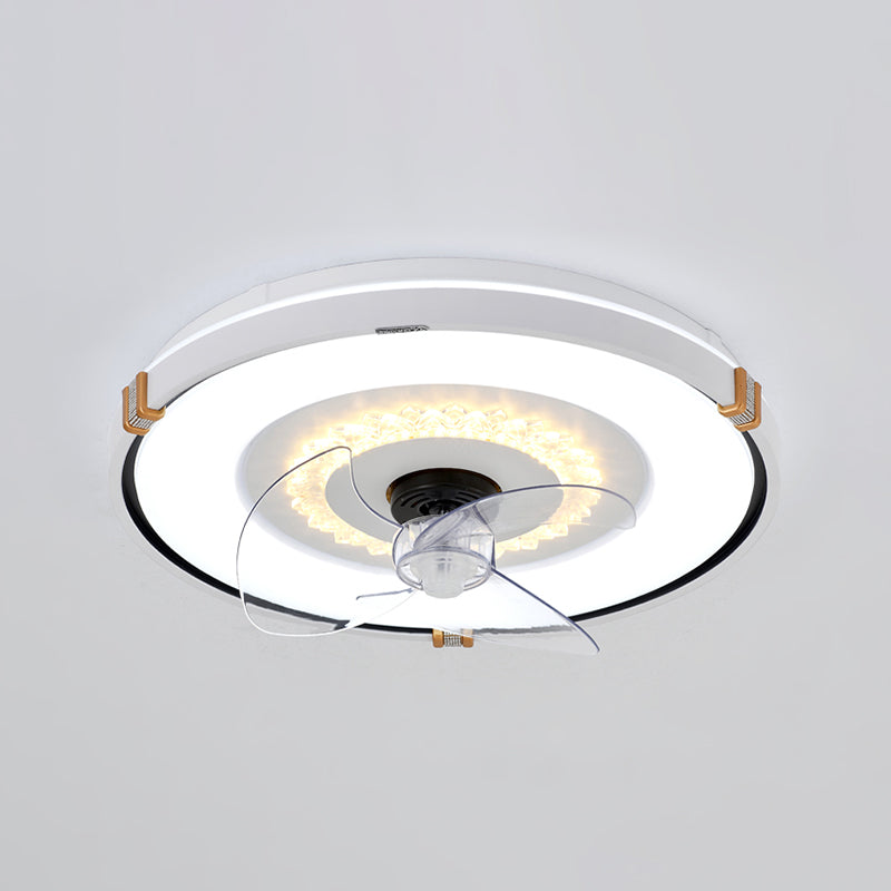 Round Bedroom Flush Mount Fan Lamp Metallic Nordic Style LED Semi Flush Light