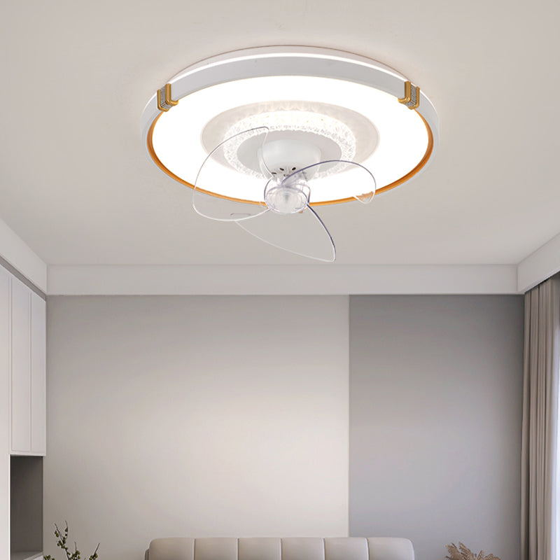 Round Bedroom Flush Mount Fan Lamp Metallic Nordic Style LED Semi Flush Light