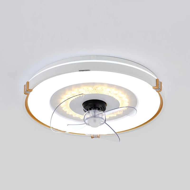 Round Bedroom Flush Mount Fan Lamp Metallic Nordic Style LED Semi Flush Light