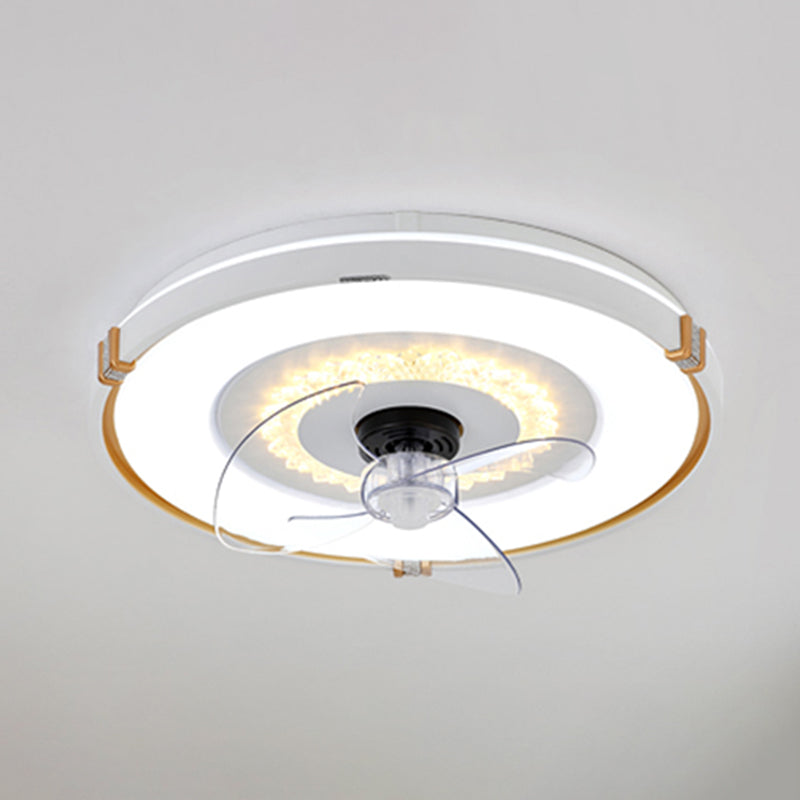 Round Bedroom Flush Mount Fan Lamp Metallic Nordic Style LED Semi Flush Light