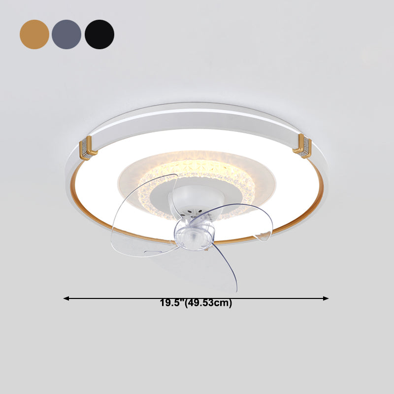 Round Bedroom Flush Mount Fan Lamp Metallic Nordic Style LED Semi Flush Light