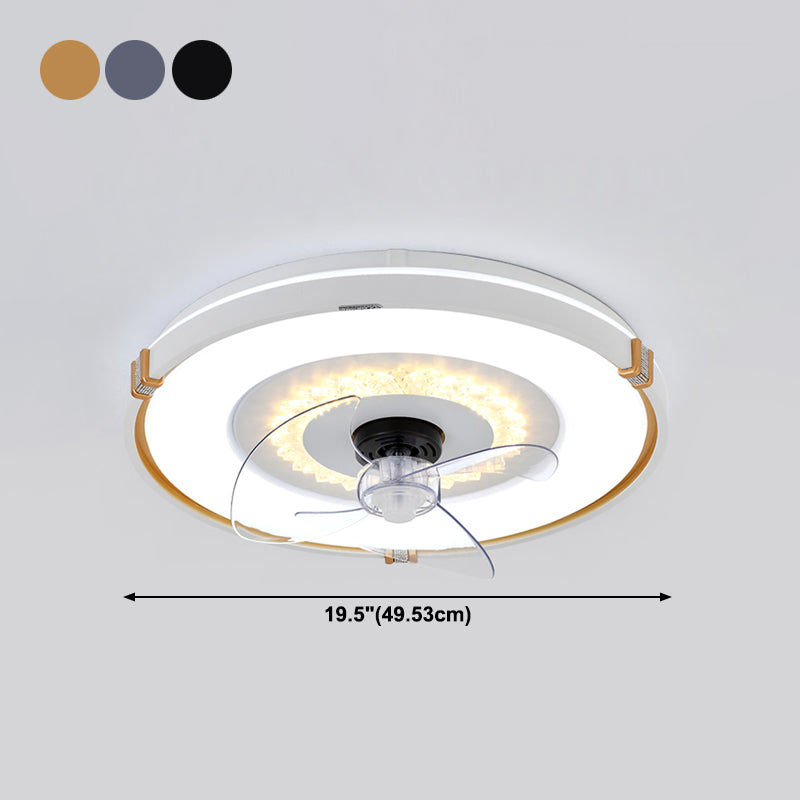 Round Bedroom Flush Mount Fan Lamp Metallic Nordic Style LED Semi Flush Light