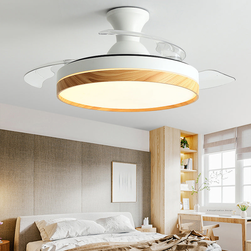 Nordic Invisible Blades Fan Light Metallic Living Room LED Semi Flush Mount Lamp