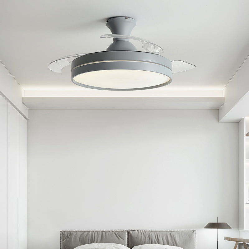 Nordic Invisible Blades Fan Light Metallic Living Room LED Semi Flush Mount Lamp