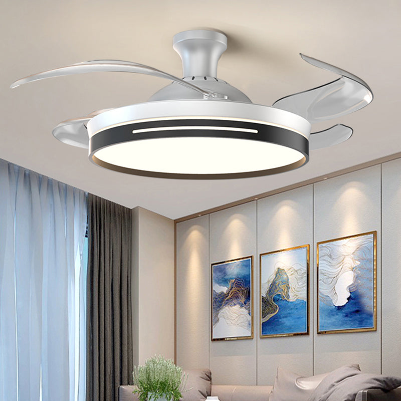 Frequency Conversion Fan Light Fixture Modern Living Room LED Semi Flush Ceiling Light