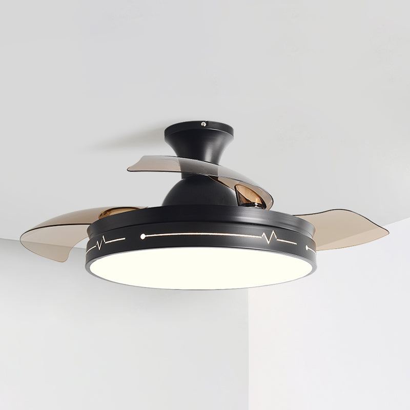 3 Reversible Blades Ceiling Fan Lamp Nordic Metal Living Room LED Semi Flush Light