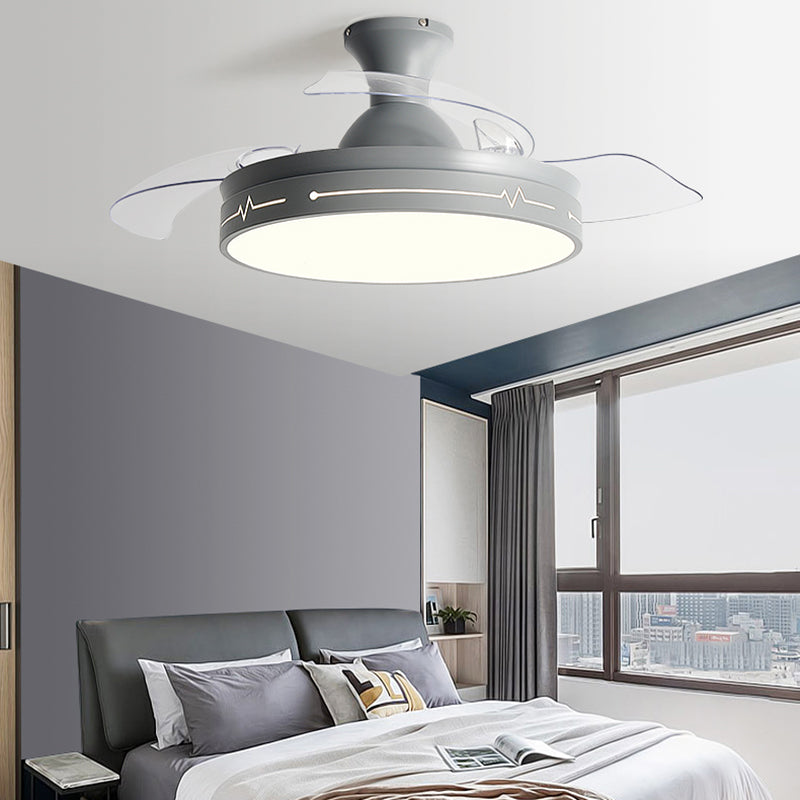 3 Reversible Blades Ceiling Fan Lamp Nordic Metal Living Room LED Semi Flush Light