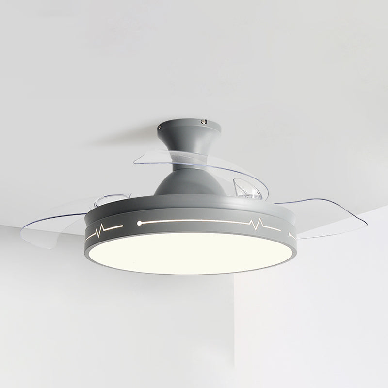 3 Reversible Blades Ceiling Fan Lamp Nordic Metal Living Room LED Semi Flush Light