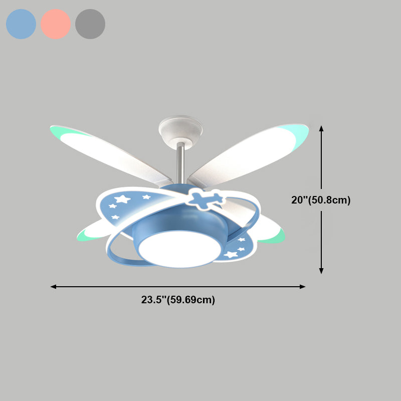 Vliegtuigvorm Metalen plafondventilatoren Kidstijl Multi -lichten plafondventilatorlamp