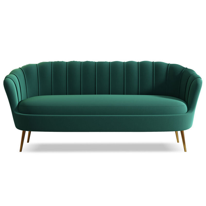 Glam  Living Room Velvet Sofa Sewn Pillow Back Settee with Brass Legs