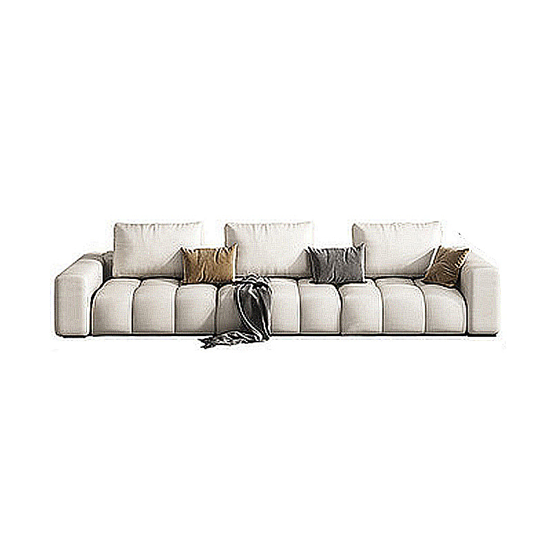 Nordic  Cream Square Arm Sofa Faux Leather Cushion Back Sectional for Living Room