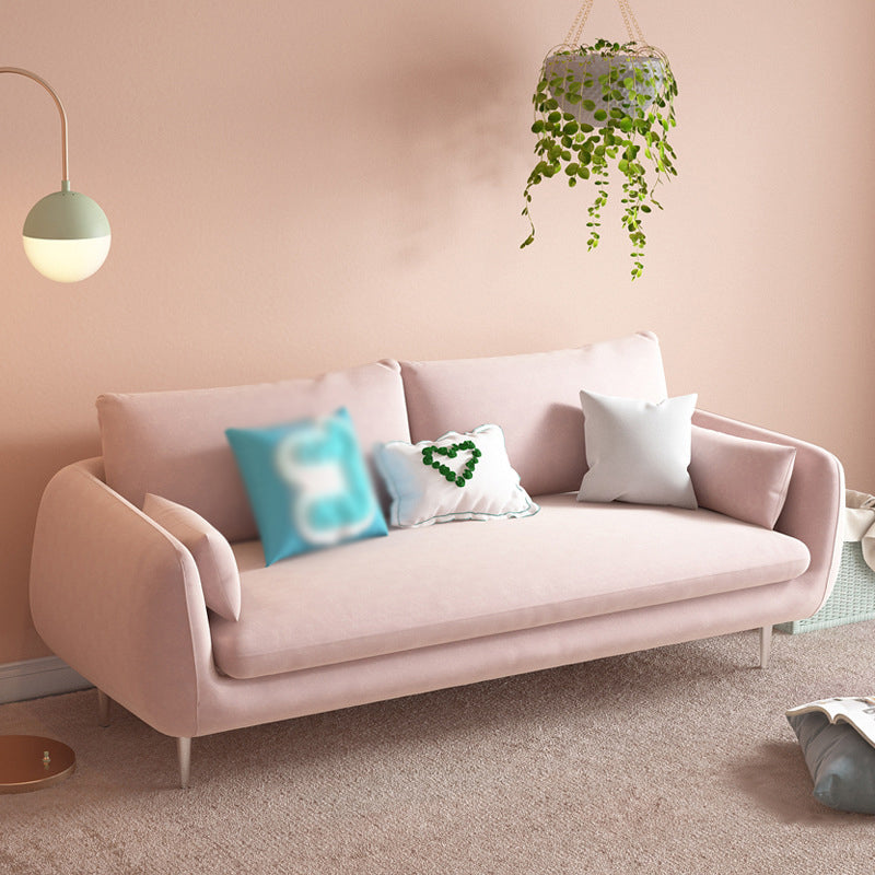 Scandinavian Square Arm Settee Velvet Cushion Back Sofa with Metal Legs