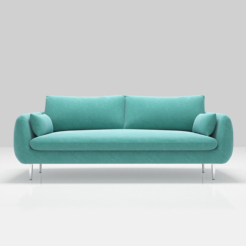 Scandinavian Square Arm Settee Velvet Cushion Back Sofa with Metal Legs