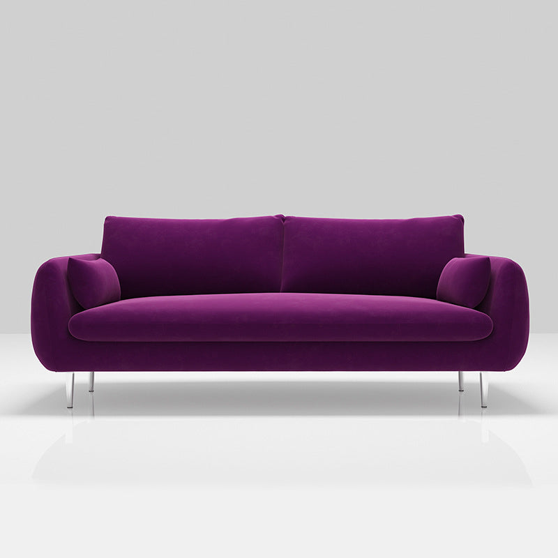 Scandinavian Square Arm Settee Velvet Cushion Back Sofa with Metal Legs