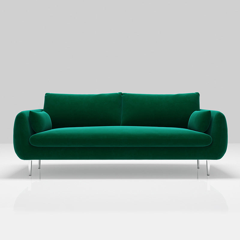 Scandinavian Square Arm Settee Velvet Cushion Back Sofa with Metal Legs