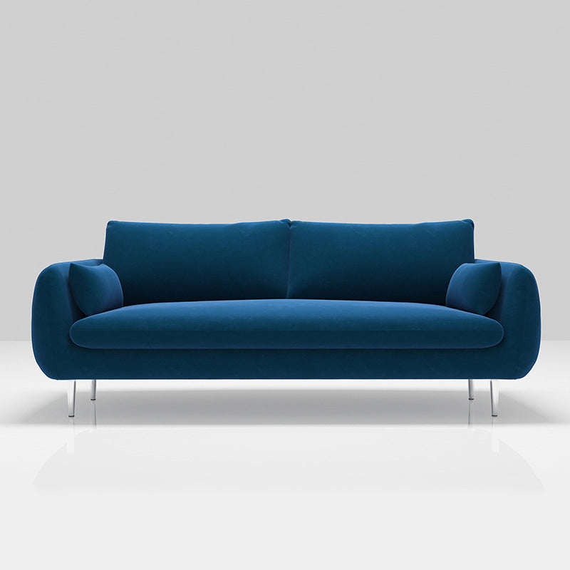 Scandinavian Square Arm Settee Velvet Cushion Back Sofa with Metal Legs