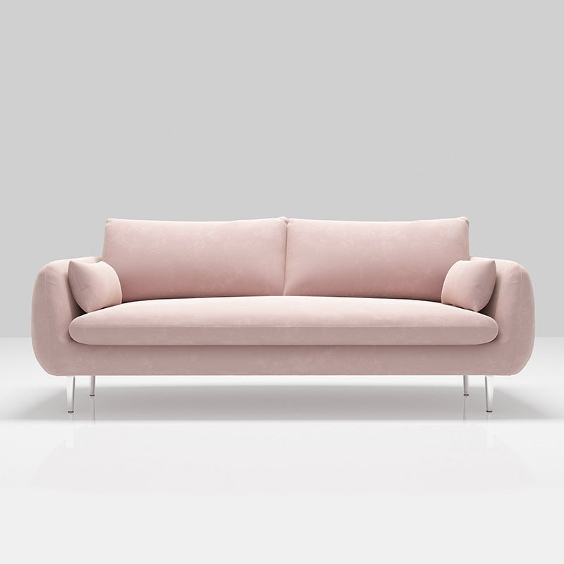 Scandinavian Square Arm Settee Velvet Cushion Back Sofa with Metal Legs
