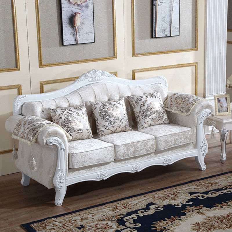 Traditional 3-seater Rolled Arm Sofa Velvet Tufted Back Couch for Living Room
