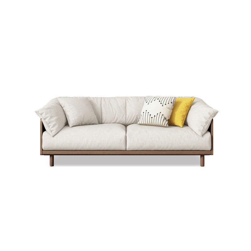 Scandinavian Tuxedo Arm Settee Cotton Blend Standard Sofa with Wooden Legs