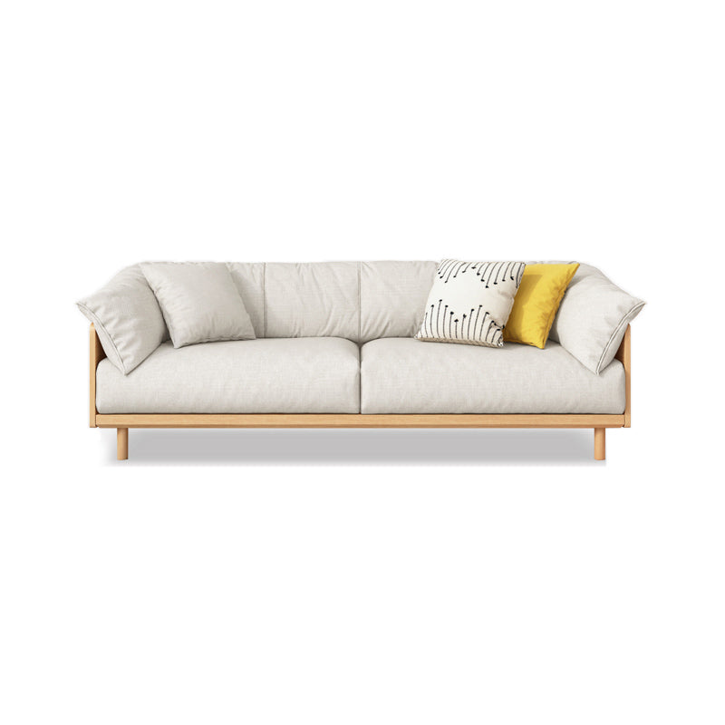 Scandinavian Tuxedo Arm Settee Cotton Blend Standard Sofa with Wooden Legs