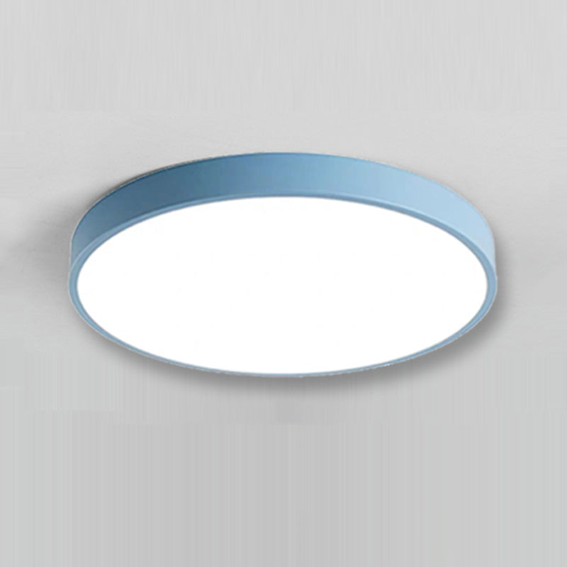 Round Shape LED Ceiling Lamp Modern Macaroon Iron 1 Light Flush Mount for Study Bedroom