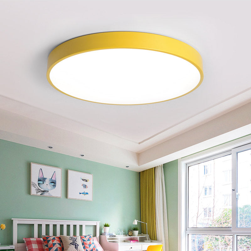 Round Shape LED Ceiling Lamp Modern Macaroon Iron 1 Light Flush Mount for Study Bedroom